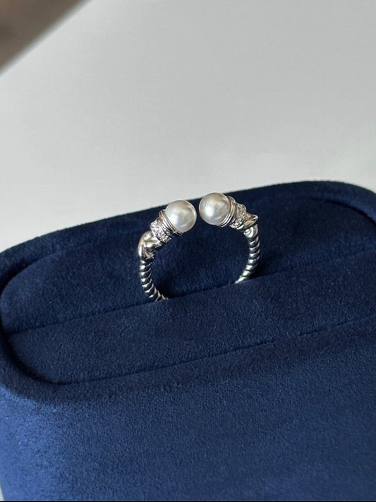 【#17 Double Pearl Twist Ring】Swarovski Pearl Silver Ring